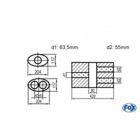 Silent stainless steel rear 1x135x80mm type 53 for OPEL VECTRA A (COFFRE)