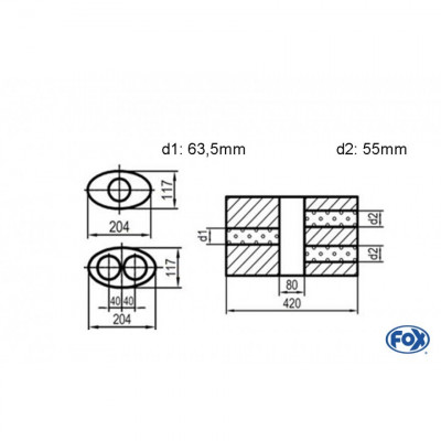 Silent stainless steel rear 1x135x80mm type 53 for OPEL VECTRA A (COFFRE)