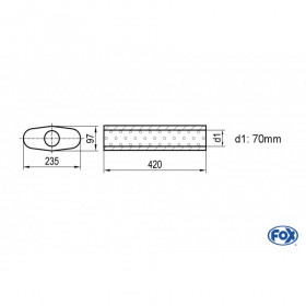 Silencieux universel type 558 en inox / 235x97mm / d1 Ø70mm / longueur 420mm