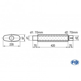Silencieux universel type 558 en inox / 235x97mm / d1 Ø70mm / longueur 420mm