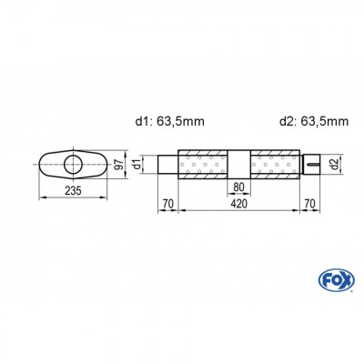 Silent stainless steel rear 1x135x80mm type 53 for OPEL VECTRA A (COFFRE)