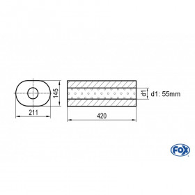 Silencieux universel type 585 en inox / 211x145mm / d1 Ø55mm / longueur 420mm