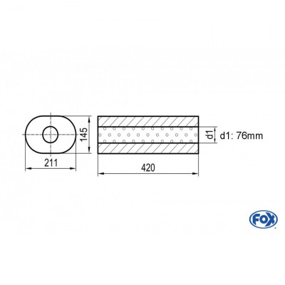 Silencieux universel type 585 en inox / 211x145mm / d1 Ø76mm / longueur 420mm