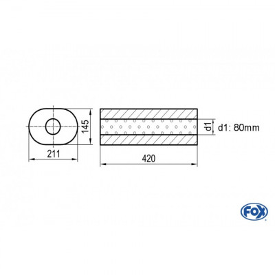 Silencieux universel type 585 en inox / 211x145mm / d1 Ø88.9mm / longueur 420mm