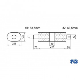 Silent stainless steel rear 1x135x80mm type 53 for OPEL VECTRA A (COFFRE)