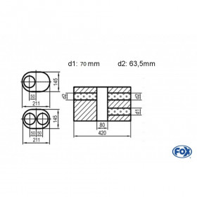 Silent stainless steel rear 1x135x80mm type 53 for OPEL VECTRA A (COFFRE)