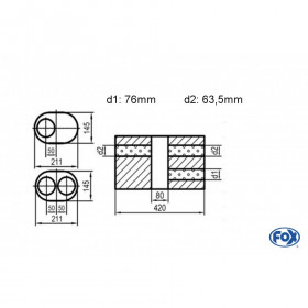 Silent stainless steel rear 1x135x80mm type 53 for OPEL VECTRA A (COFFRE)