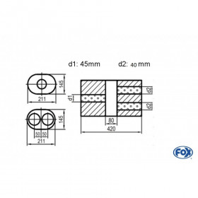 Silent stainless steel rear 1x135x80mm type 53 for OPEL VECTRA A (COFFRE)