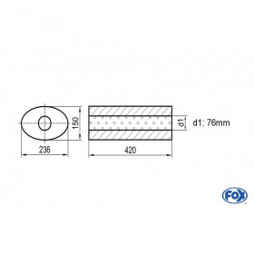 Silencieux universel type 618 en inox / 236x150mm / d1 Ø76mm / longueur 420mm