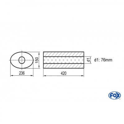 Silencieux universel type 618 en inox / 236x150mm / d1 Ø76mm / longueur 420mm