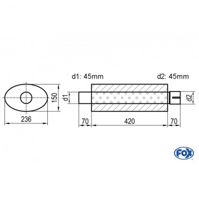 Silent stainless steel rear 1x135x80mm type 53 for OPEL VECTRA A (COFFRE)