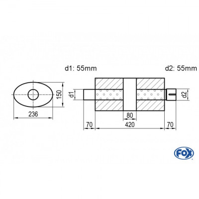 Silent stainless steel rear 1x135x80mm type 53 for OPEL VECTRA A (COFFRE)