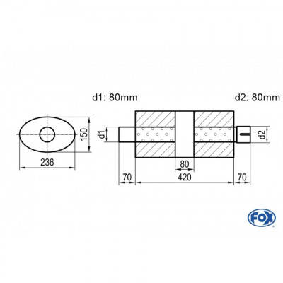 Silent stainless steel rear 1x135x80mm type 53 for OPEL VECTRA A (COFFRE)