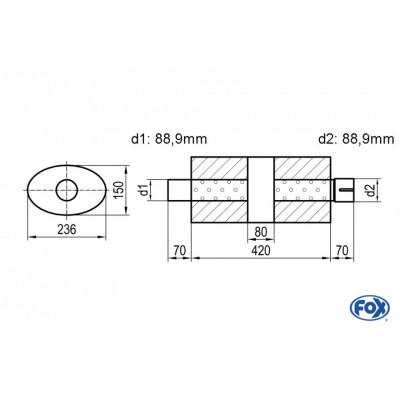 Silent stainless steel rear 1x135x80mm type 53 for OPEL VECTRA A (COFFRE)