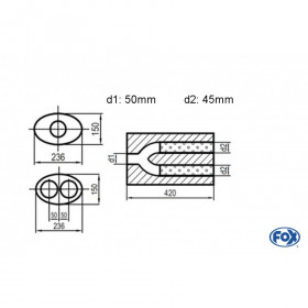 Silent stainless steel rear 1x135x80mm type 53 for OPEL VECTRA A (COFFRE)