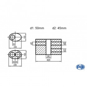 Silent stainless steel rear 1x135x80mm type 53 for OPEL VECTRA A (COFFRE)