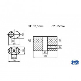 Silent stainless steel rear 1x135x80mm type 53 for OPEL VECTRA A (COFFRE)