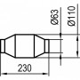 Catalyseur sport 100 cellules (non poli) / connexion Ø62mm / longueur 230mm