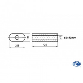 Silencieux universel type 650 en inox / 262x116mm / d1 Ø50mm / longueur 420mm