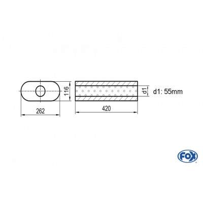 Silencieux universel type 650 en inox / 262x116mm / d1 Ø55mm / longueur 420mm