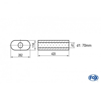 Silencieux universel type 650 en inox / 262x116mm / d1 Ø70mm / longueur 420mm