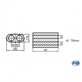 Silencieux universel type 650 en inox / 262x116mm / d1 Ø76mm/ longueur 420mm