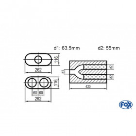 Silent stainless steel rear 1x135x80mm type 53 for OPEL VECTRA A (COFFRE)