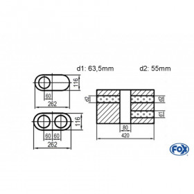 Silent stainless steel rear 1x135x80mm type 53 for OPEL VECTRA A (COFFRE)