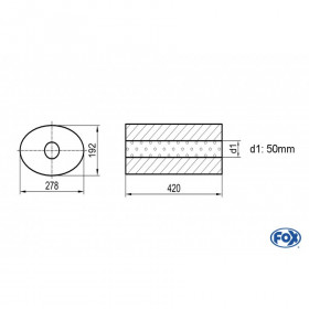 Silencieux universel type 754 en inox / 278x192mm / d1 Ø50mm/ longueur 420mm
