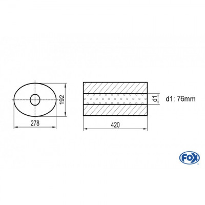 Silencieux universel type 754 en inox / 278x192mm / d1 Ø76mm/ longueur 420mm