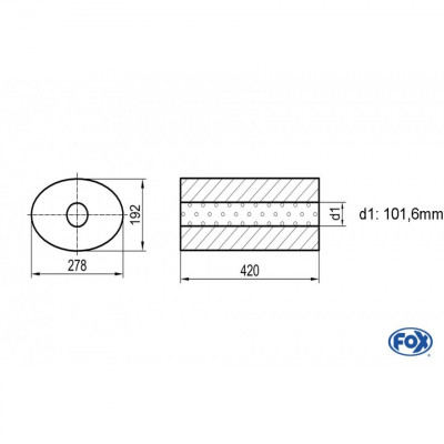 Silencieux universel type 754 en inox / 278x192mm / d1 Ø101.6mm/ longueur 420mm