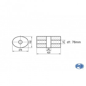 Silencieux universel type 754 en inox / 278x192mm / d1 Ø76mm/ longueur 420mm