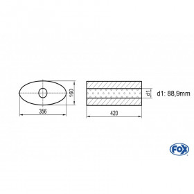 Silencieux universel type 818 en inox / 356x160mm / d1 Ø88.9mm/ longueur 420mm