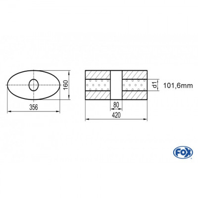 Silencieux universel type 818 en inox / 356x160mm / d1 Ø101.6mm/ longueur 420mm