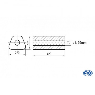 Silencieux universel type 644 en inox / 220x161mm / d1 Ø55mm/ longueur 420mm