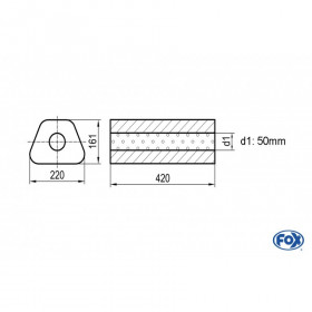 Silencieux universel type 644 en inox / 220x161mm / d1 Ø50mm/ longueur 420mm