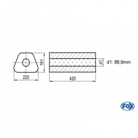 Silencieux universel type 644 en inox / 220x161mm / d1 Ø88.9mm/ longueur 420mm