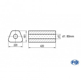 Silencieux universel type 644 en inox / 220x161mm / d1 Ø80mm/ longueur 420mm