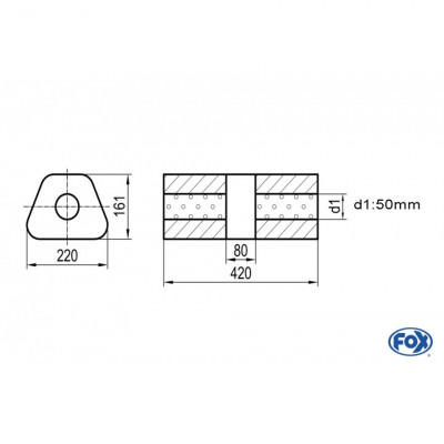Silencieux universel type 644 en inox / 220x161mm / d1 Ø50mm/ longueur 420mm