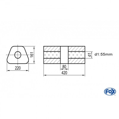 Silencieux universel type 644 en inox / 220x161mm / d1 Ø55mm/ longueur 420mm