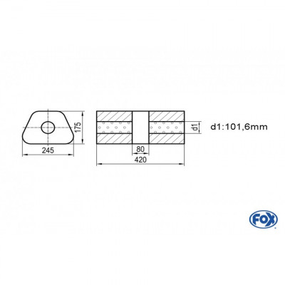 Silencieux universel type 711 en inox / 245x175mm / d1 Ø101.6mm/ longueur 420mm
