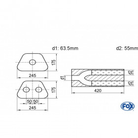 Silent stainless steel rear 1x135x80mm type 53 for OPEL VECTRA A (COFFRE)