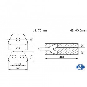 Silent stainless steel rear 1x135x80mm type 53 for OPEL VECTRA A (COFFRE)