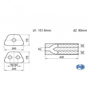 Silent stainless steel rear 1x135x80mm type 53 for OPEL VECTRA A (COFFRE)