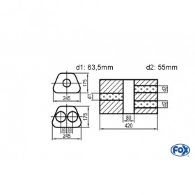 Silent stainless steel rear 1x135x80mm type 53 for OPEL VECTRA A (COFFRE)