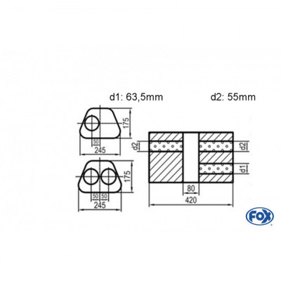 Silent stainless steel rear 1x135x80mm type 53 for OPEL VECTRA A (COFFRE)