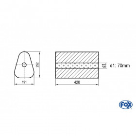 Silencieux universel type 725 en inox / 191x252mm / d1 Ø70mm/ longueur 420mm