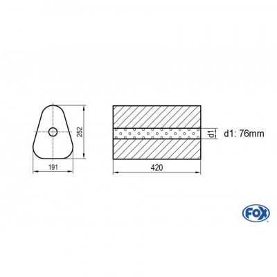 Silencieux universel type 725 en inox / 191x252mm / d1 Ø76mm/ longueur 420mm