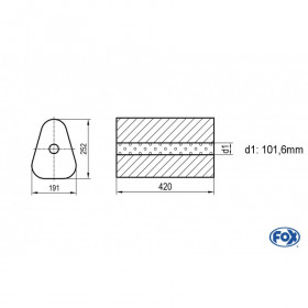 Silencieux universel type 725 en inox / 191x252mm / d1 Ø101.6mm/ longueur 420mm