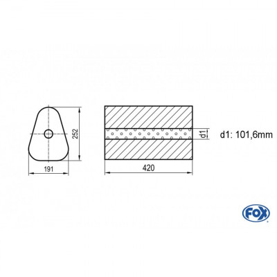 Silencieux universel type 725 en inox / 191x252mm / d1 Ø101.6mm/ longueur 420mm